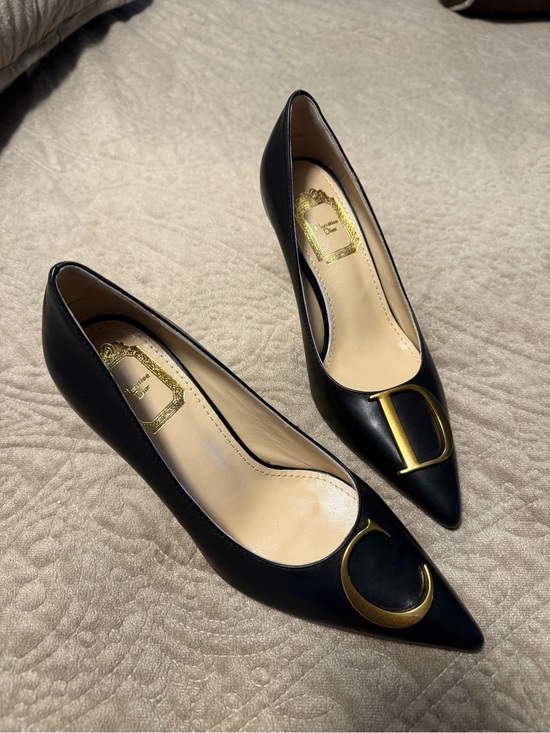 Dior Shoes - Dior Black Leather Pointed Pumps with Gold 'CD' Medallions